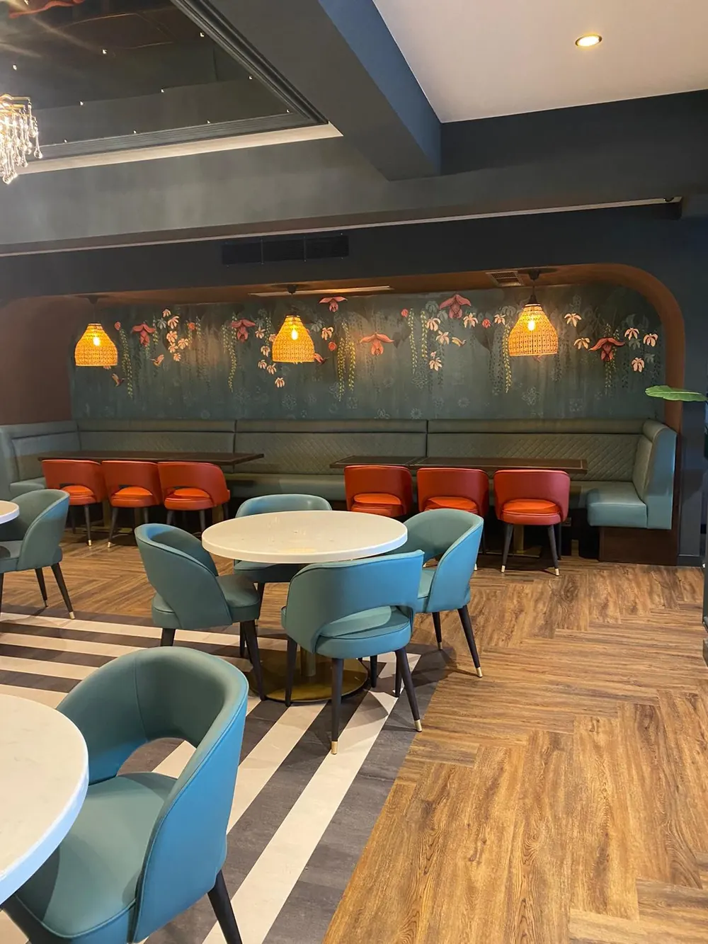 Completed restaurant booth seating fit-out